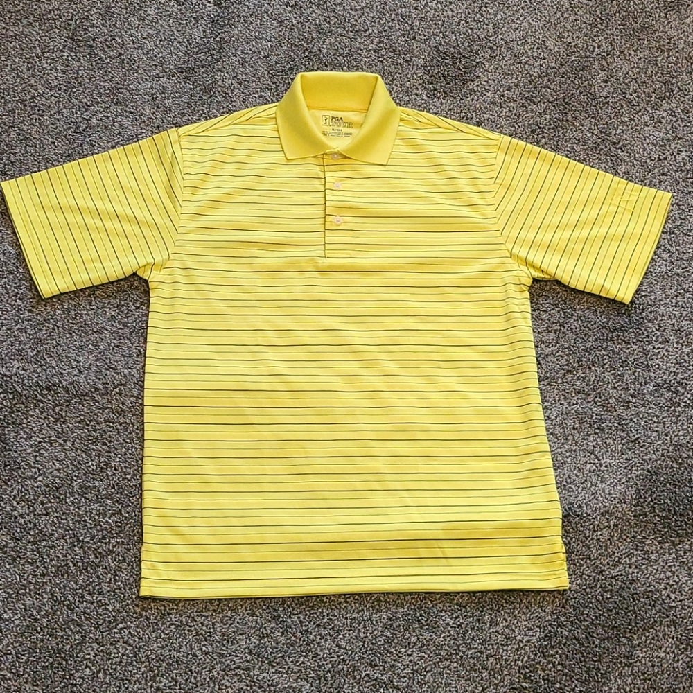 PGA Tour Men's Bright Yellow Stripe Polo Shirt S